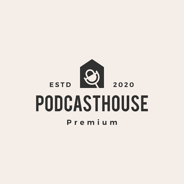 Podcast house hipster vintage logo icono ilustración