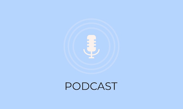 Podcast icono minimalista sobre fondo azul.