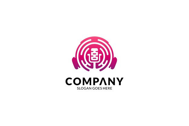 Podcast logo micrófono e icono de vector de auriculares