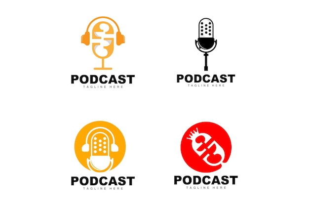 Podcast Logo Vector Auriculares y chat Diseño de micrófono vintage simple