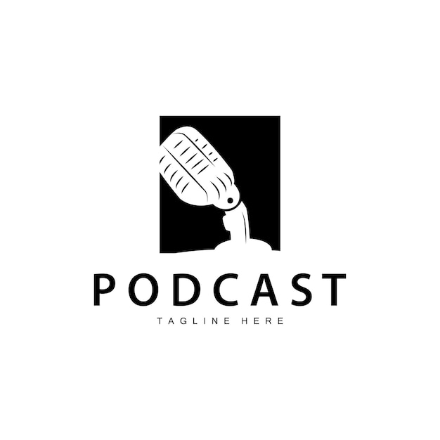 Podcast Logo Vector Auriculares y chat Diseño de micrófono vintage simple