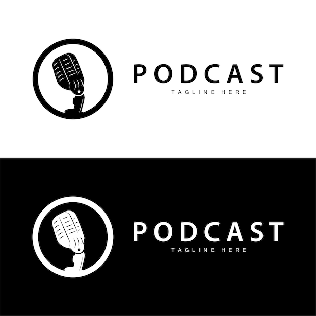 Podcast Logo Vector Auriculares y chat Diseño de micrófono vintage simple