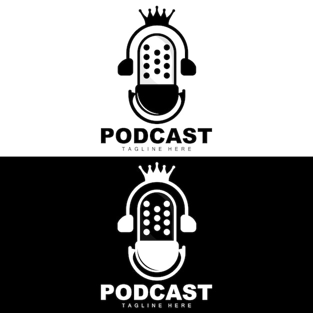 Podcast Logo Vector Auriculares y chat Diseño de micrófono vintage simple
