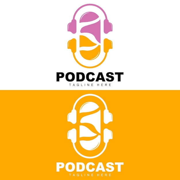 Podcast Logo Vector Auriculares y chat Diseño de micrófono vintage simple