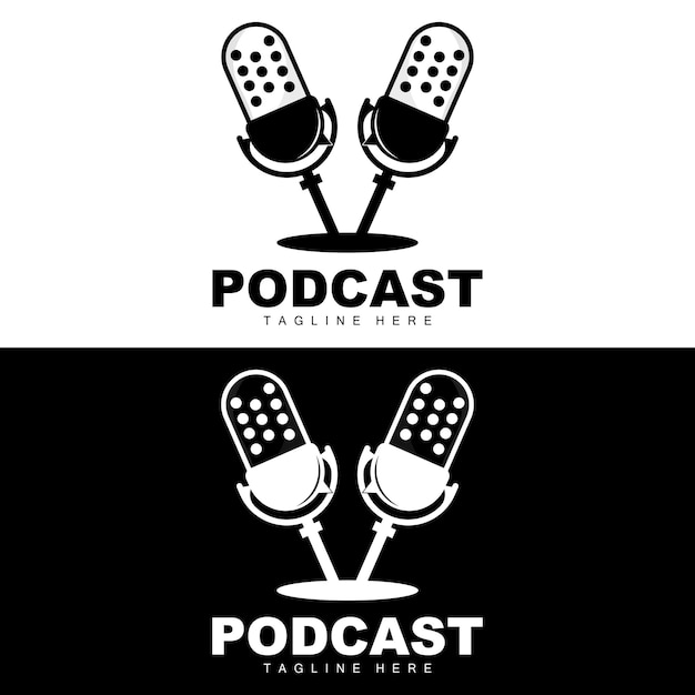 Podcast Logo Vector Auriculares y chat Diseño de micrófono vintage simple