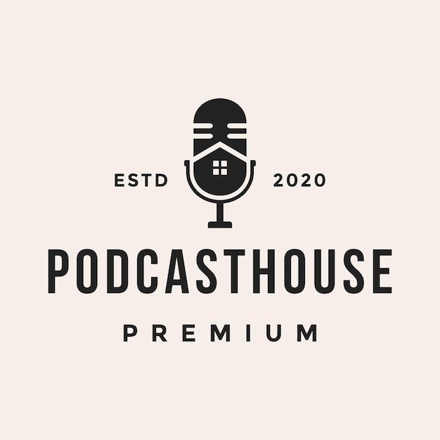 Podcast mic casa estudio logo icono Diseño plantilla vector