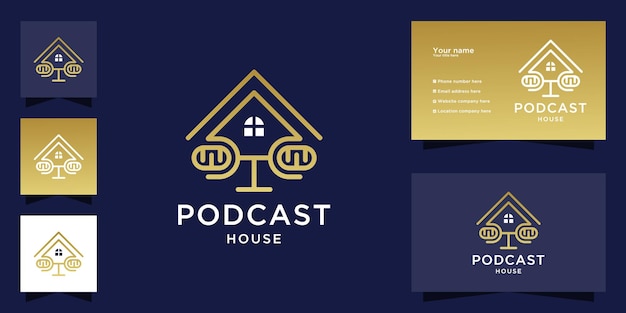 Podcast mic house logo y tarjeta de visita.