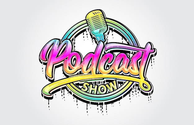 Podcast muestra graffiti con letras a mano con goteo