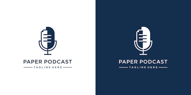 Podcast con plantilla de logotipo de estilo de papel