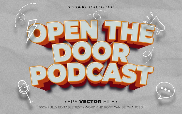 Vector el podcast de la puerta abierta vector de efecto de texto 3d editable