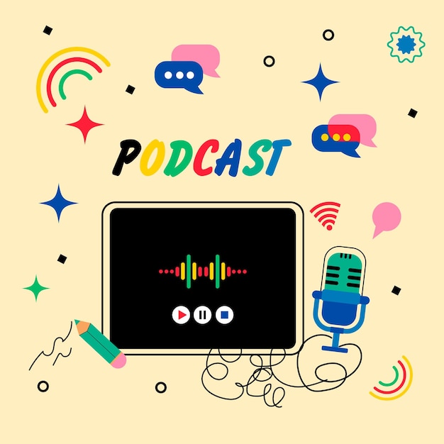 Podcast y transmisión de ilustración vectorial en estilo plano