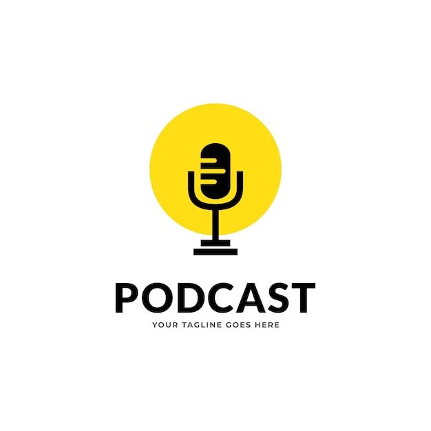 podcasts Ilustración de vector plano, icono, diseño de logotipo sobre un fondo blanco.