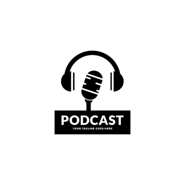 podcasts Ilustración de vector plano, icono, diseño de logotipo sobre un fondo blanco.