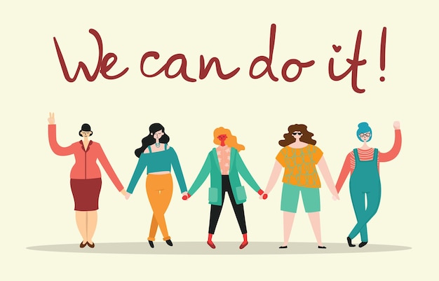 podemos hacerlo Concepto femenino y diseño de empoderamiento de la mujer para pancartas y carteles.
