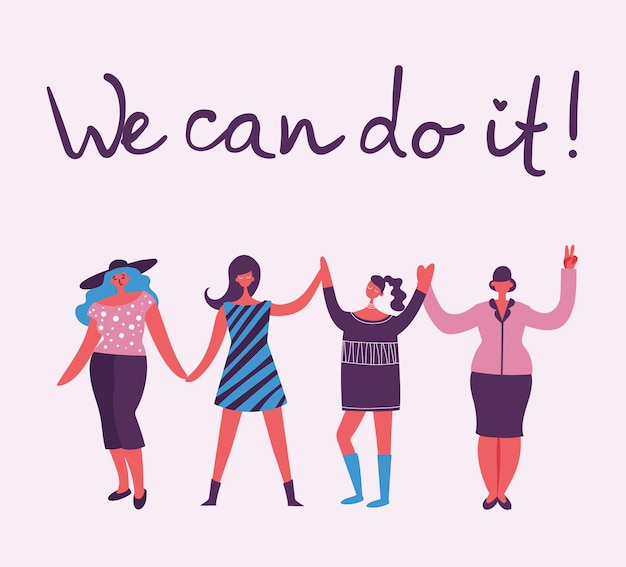 podemos hacerlo Concepto femenino y diseño de empoderamiento de la mujer para pancartas y carteles.