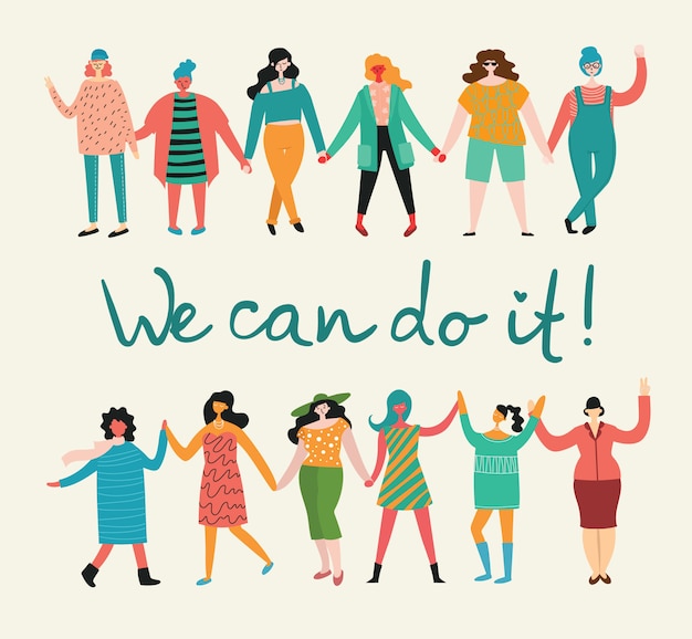 podemos hacerlo Concepto femenino y diseño de empoderamiento de la mujer para pancartas.
