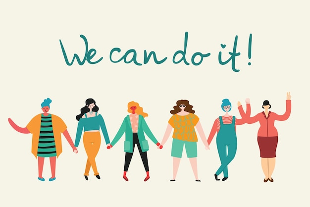 podemos hacerlo Concepto femenino y diseño de empoderamiento de la mujer para pancartas.