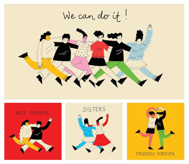 Podemos hacerlo Día Internacional de la Mujer Ilustración vectorial con mujeres de diferentes nacionalidades y culturas Lucha por la libertad independencia igualdad