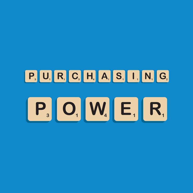 Vector poder adquisitivo letras tipográficas en concepto de alfabeto de bloques de scrabbles