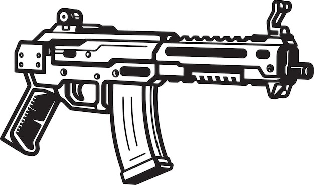 Poder de fuego digital Logotipo cibernético Emblema Mech Shooter Gráfico vectorial negro