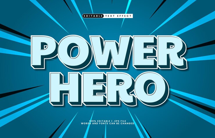 Vector poder héroe efecto de texto editable con un estilo de texto para niños y felices