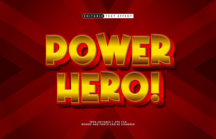 Vector poder héroe efecto de texto editable con un héroe y un efecto de texto súper