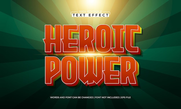 poder heroico efecto de texto editable con un héroe y un estilo de texto súper