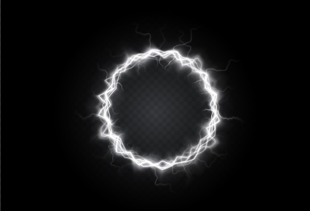 Poderosa bola relámpago blanco png. Una fuerte carga eléctrica de energía en un anillo.