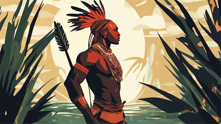 Vector poderosa ilustración vectorial plana del guerrero salvaje africano para diseños