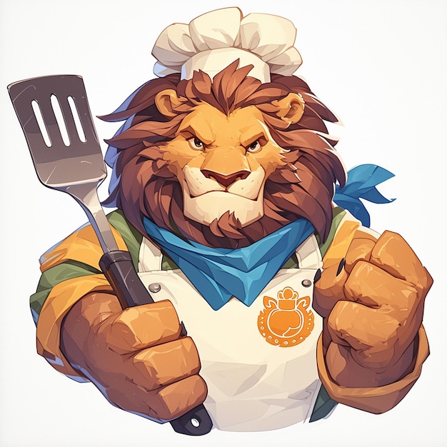 Vector un poderoso chef león al estilo de las caricaturas