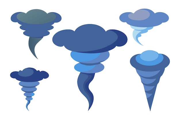 Poderoso conjunto de tornados ilustración vectorial plana aislada en fondo blanco