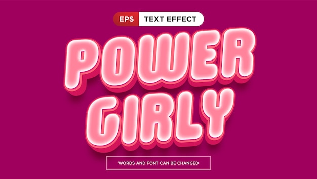 Poderoso efecto de texto femenino editable lindo título de superhéroe estilo de texto