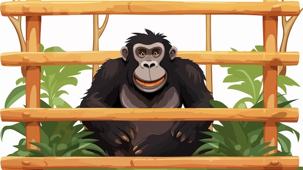 Un poderoso gorila en jaula detrás de una tabla de madera Ilustración