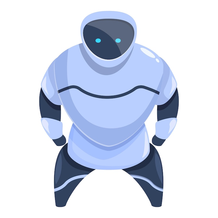 Vector poderoso robot de pie con los brazos akimbo