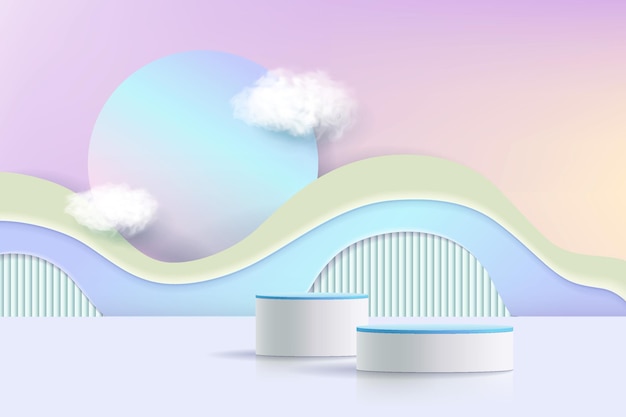 Podio 3d en el fondo, formas geométricas abstractas para exhibición de productos para niños