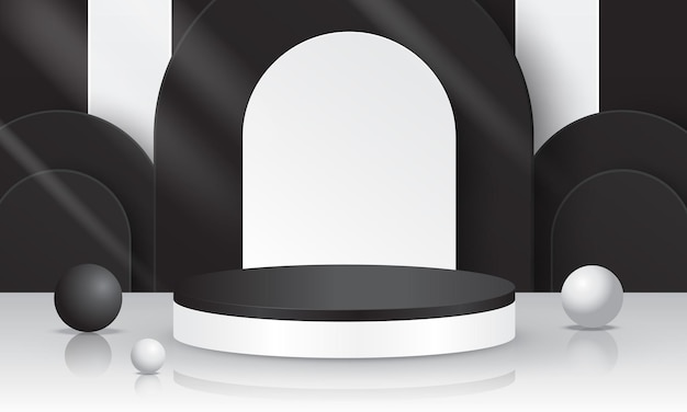 Podio 3D negro Fondo de escena en blanco con estilo de corte de papel Podio en blanco adecuado para la presentación del producto maqueta mostrar pedestal de etapa de producto o plataforma Vector 3D