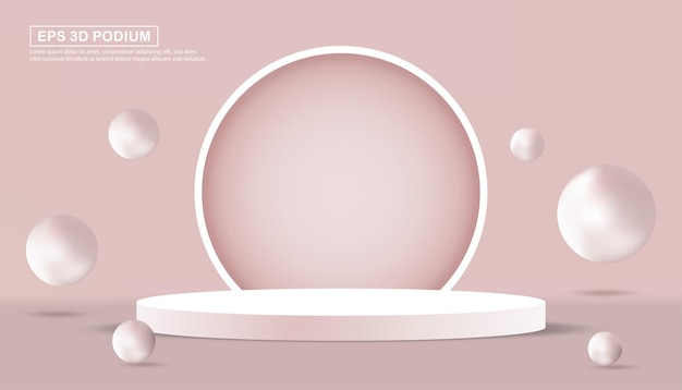 Podio 3d realista rosa con fondo circular