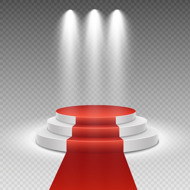 Podio con alfombra roja. Escenario para entrega de premios. Pedestal. Destacar. ilustración.