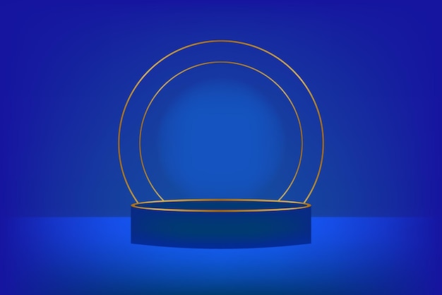 podio azul con una línea dorada circular
