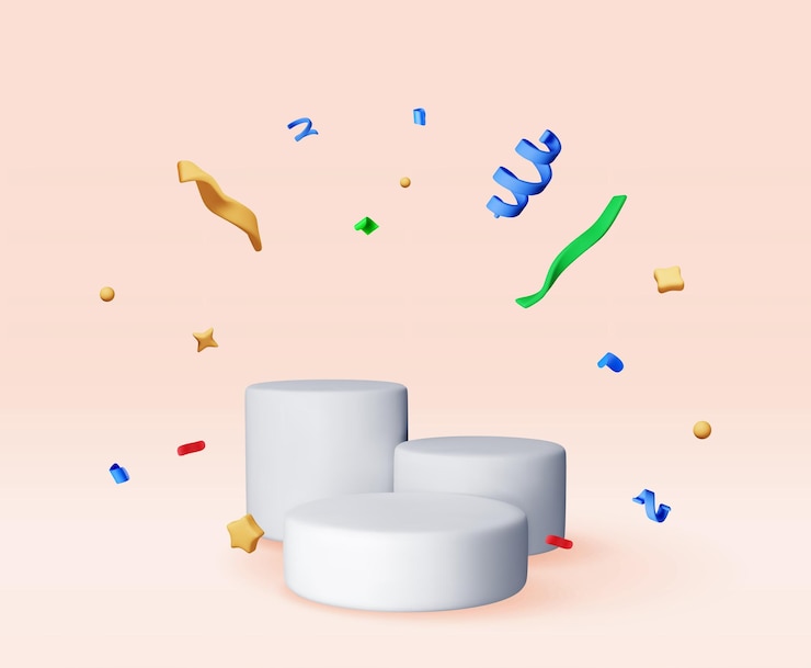 Vector podio blanco 3d con confeti aislado