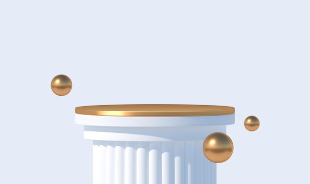 Podio blanco para presentación de producto Escenario de podio con plataforma y esferas doradas