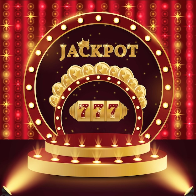 Podio de casino jackpot 3d retro podio de casino podio con monedas máquina tragamonedas y premio mayor