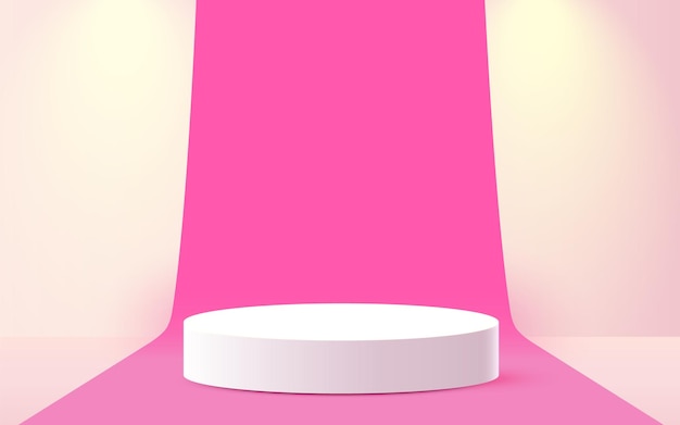 Vector podio de cilindro de fondo de escena abstracta en maqueta de presentación de producto de fondo rosa mostrar pedestal o plataforma de escenario de podio de producto cosmético