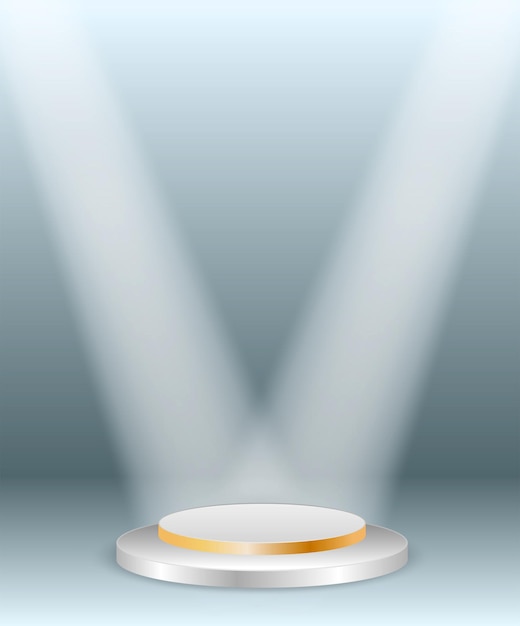 podio circular blanco realista con foco brillante podio aislado o redondo con relámpago puntual