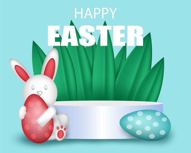 Podio con conejito de huevo de pascua lindo vector 3d