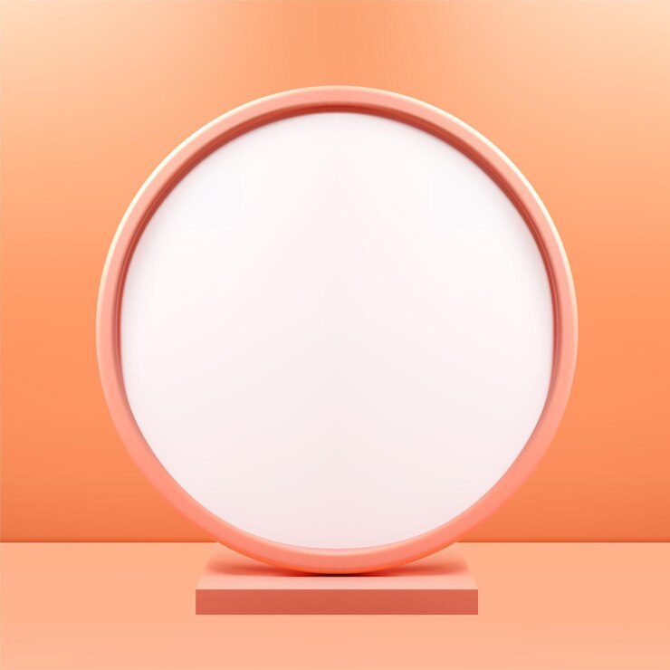 Vector podio cuadrado en 3d con círculo fondo de pared blanco para presentación de productos ilustración vectorial realista vitrina de exhibición pastel naranja para venta publicidad comercial comercial de venta al por menor puesto de escenario vacío