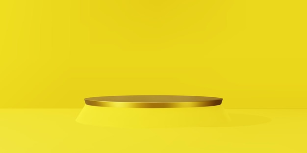 podio dorado 3d sobre fondo de escenario amarillo mínimo