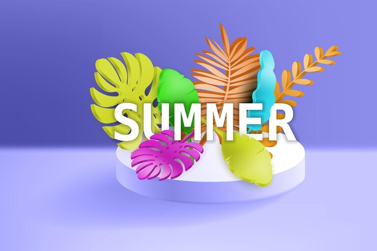 Vector podio de escena de hojas tropicales 3d con texto fondo botánico de verano render vector