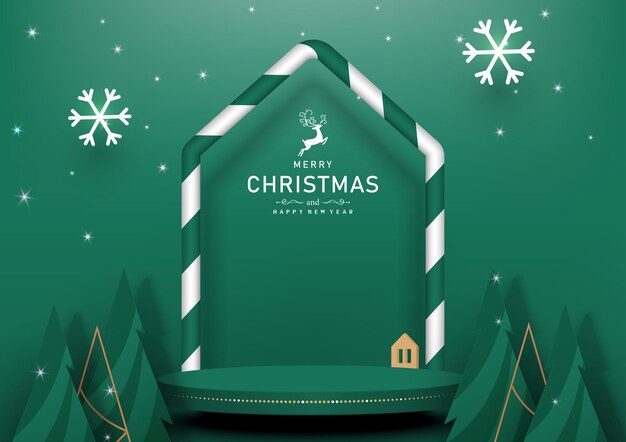 Podio de escenario para el producto Navidad festivo Navidad verde Fondo Ilustración vectorial