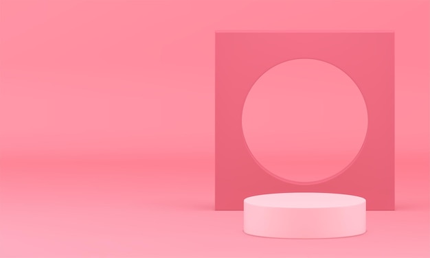 Podio de escenario rosado 3D de moda con marco cuadrado de agujero de círculo ilustración vectorial realista